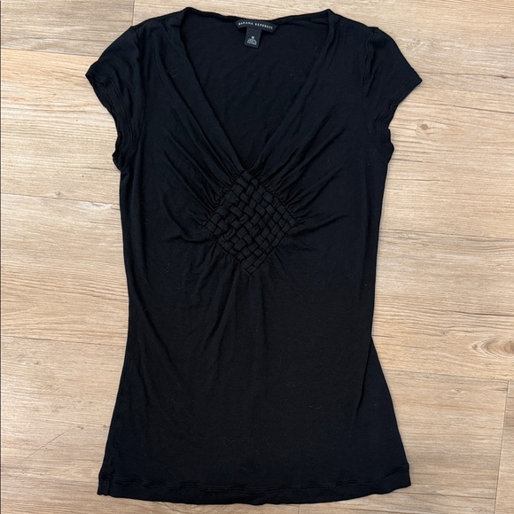 Banana Republic Tops - Banana Republic Black Short-Sleeve V-Neck Top with Woven Front Panel